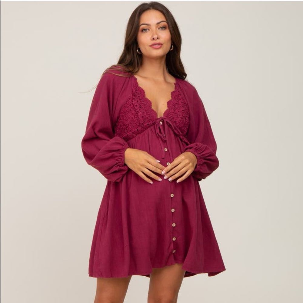 PinkBlush Crochet Lace Button Front Dress